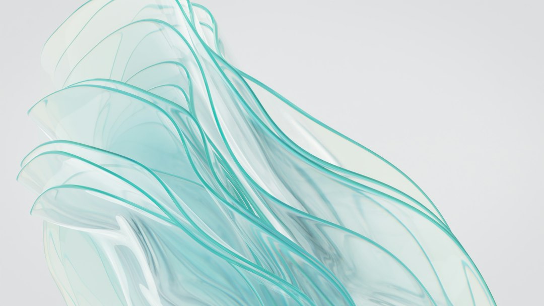 Abstract teal and silver glass curves representing balance and careful dermal filler planning